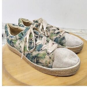 Tropical‎ Espadrille Sneakers Palm Print Glitter Toe Ribbon Lace Womens 11 Green